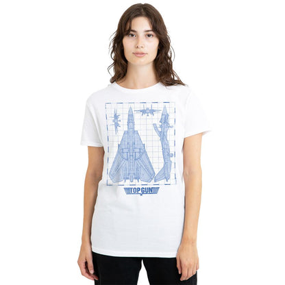 White - Side - Top Gun Unisex Adult Jet Diagram T-Shirt