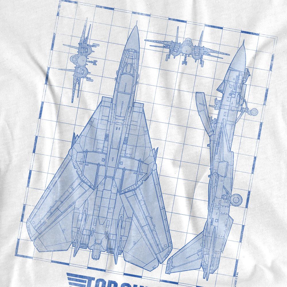 White - Pack Shot - Top Gun Unisex Adult Jet Diagram T-Shirt