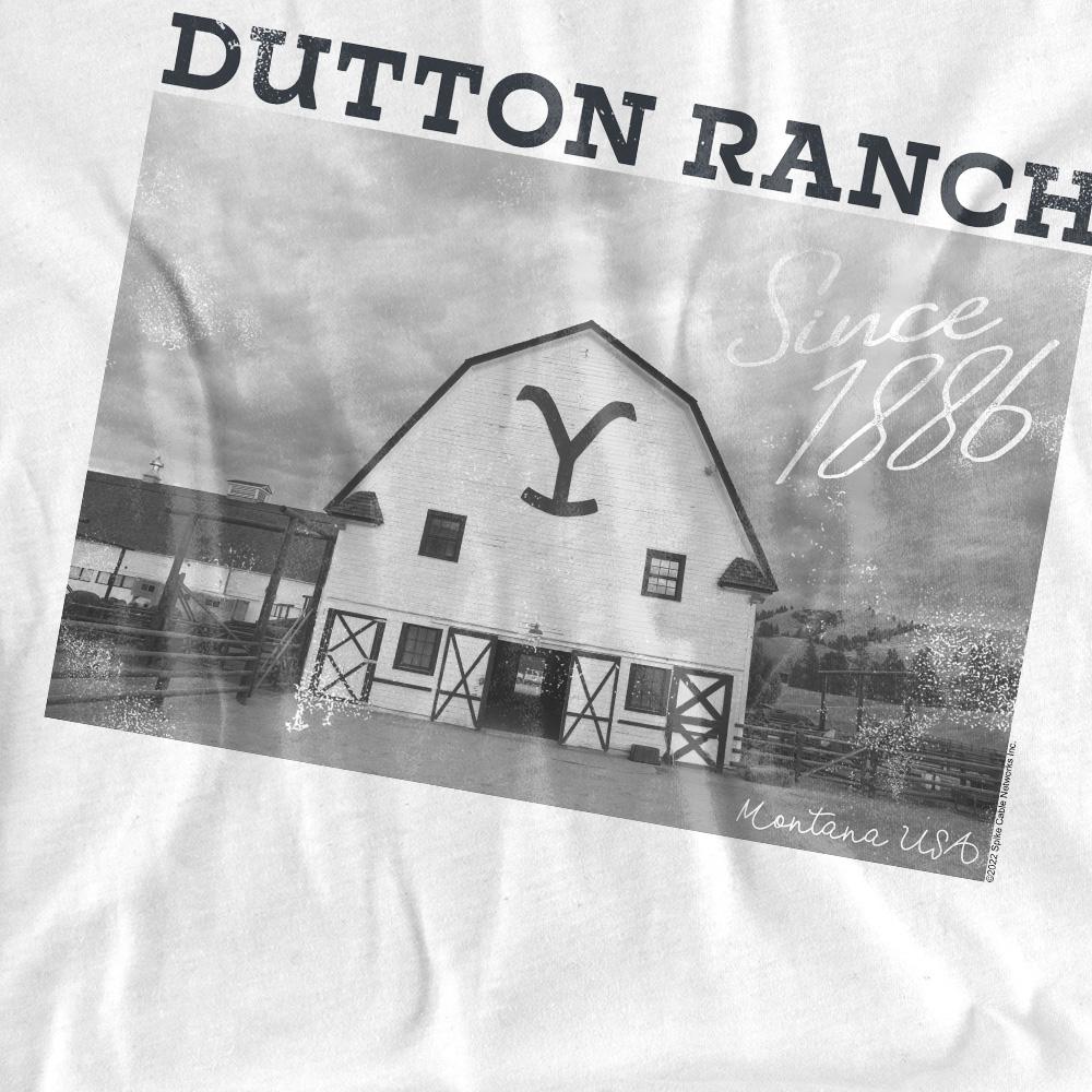 White - Side - Yellowstone Unisex Adult Dutton Barn T-Shirt