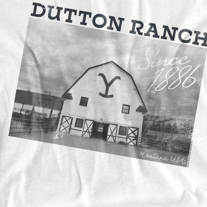 White - Side - Yellowstone Unisex Adult Dutton Barn T-Shirt