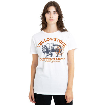 White - Lifestyle - Yellowstone Unisex Adult Dutton Ranch Buffalo T-Shirt