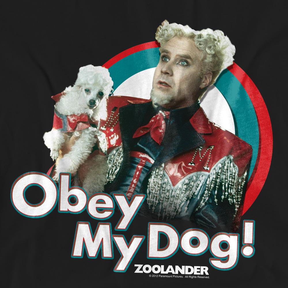 Black - Pack Shot - Zoolander Unisex Adult Obey My Dog T-Shirt