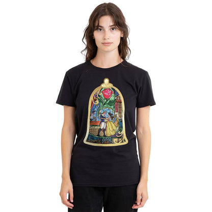 Black - Side - Beauty And The Beast Unisex Adult Stained Glass T-Shirt