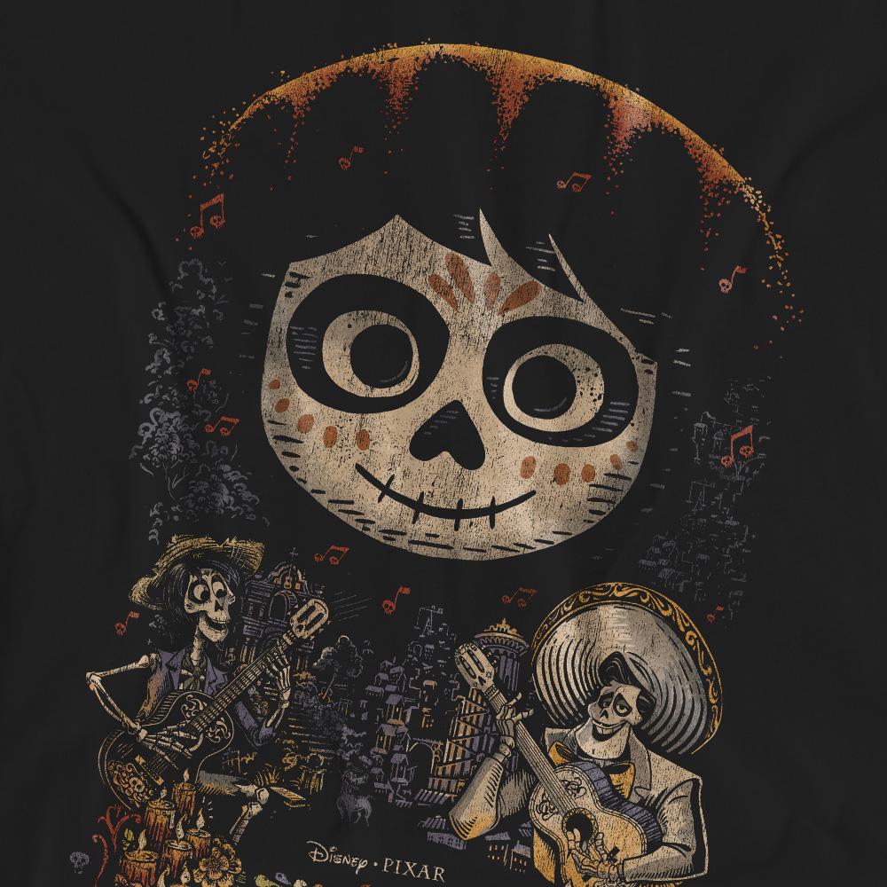 Black - Pack Shot - Coco Unisex Adult Ernesto Miguel Hector Painted Poster With Skull T-Shirt