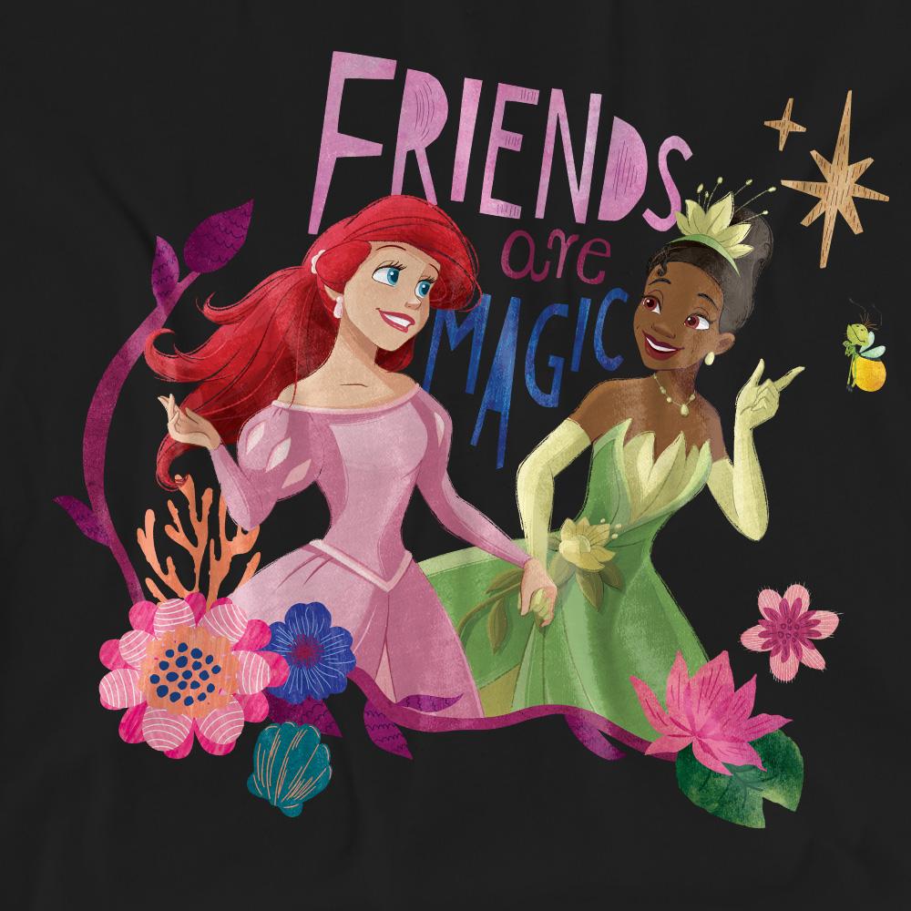 Black - Pack Shot - Disney Princess Unisex Adult Friends Are Magic Ariel And Tiana T-Shirt