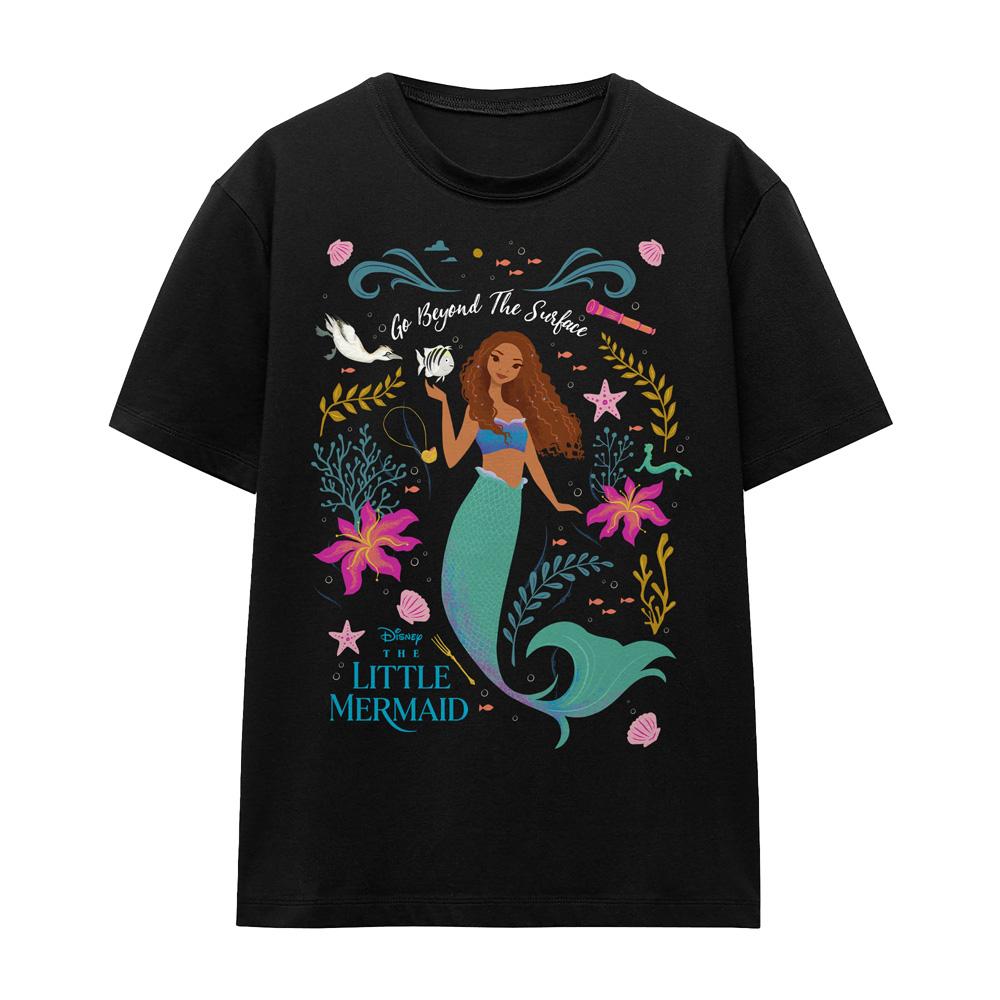 Black - Front - The Little Mermaid Unisex Adult Go Beyond The Surface Ariel T-Shirt