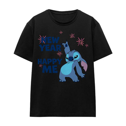 Black - Front - Lilo & Stitch Unisex Adult New Year, Happy Me T-Shirt