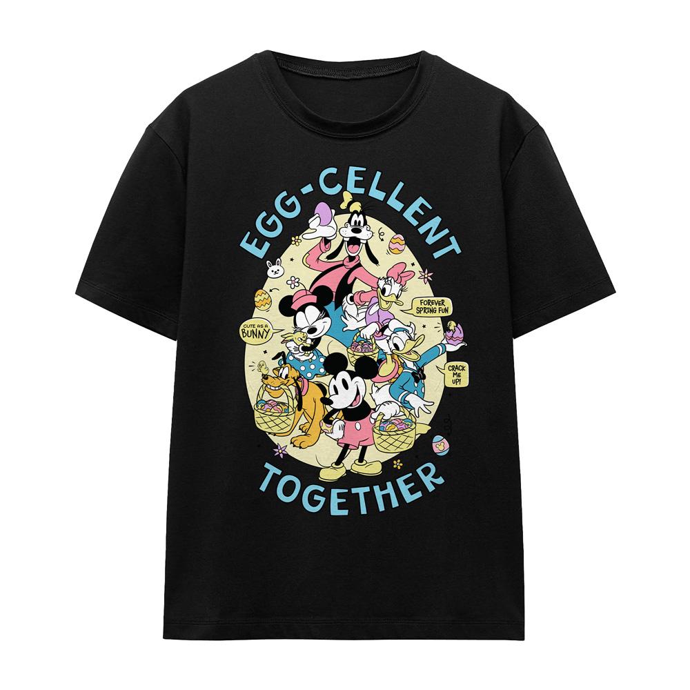 Black - Front - Mickey Mouse Unisex Adult Eggcellent Together Easter T-Shirt