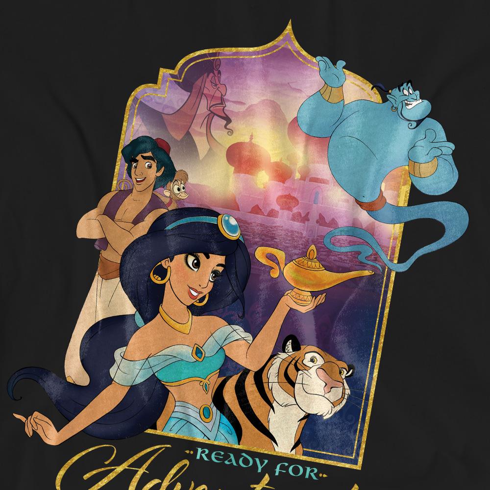 Black - Side - Aladdin Unisex Adult Are Ready For Adventure Jasmine Abu Rajah Genie T-Shirt