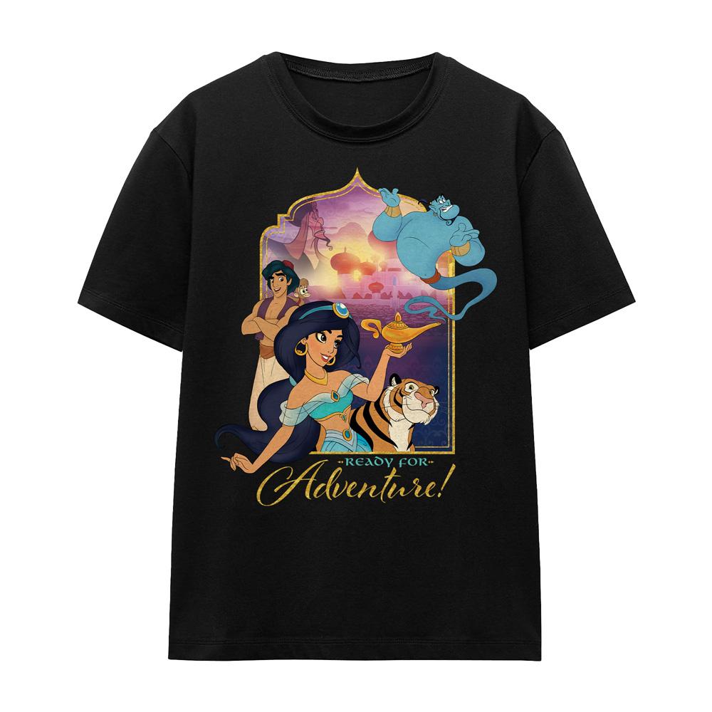 Black - Front - Aladdin Unisex Adult Are Ready For Adventure Jasmine Abu Rajah Genie T-Shirt