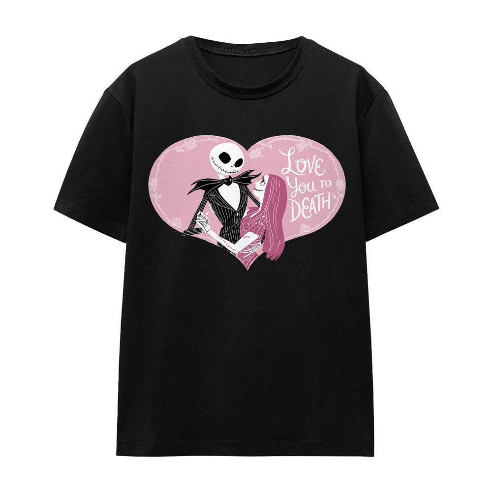 Black - Front - The Nightmare Before Christmas Unisex Adult Love You To Death Valentine`s Day T-Shirt