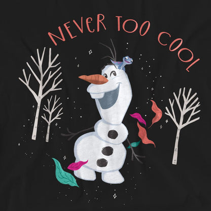 Black - Side - Frozen Unisex Adult Never Too Cool Olaf T-Shirt