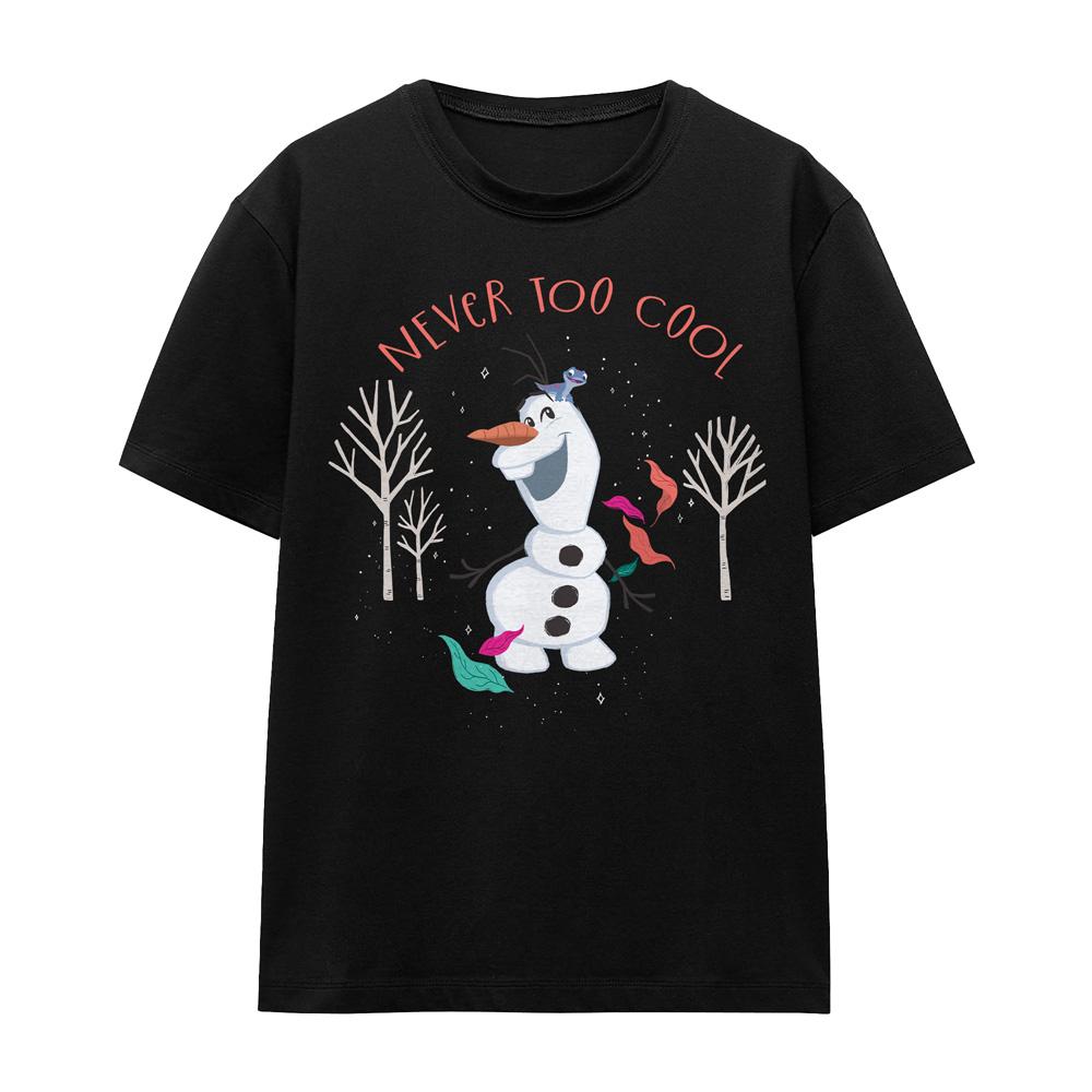 Black - Front - Frozen Unisex Adult Never Too Cool Olaf T-Shirt