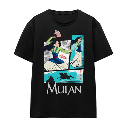 Black - Front - Mulan Unisex Adult Action Panels T-Shirt
