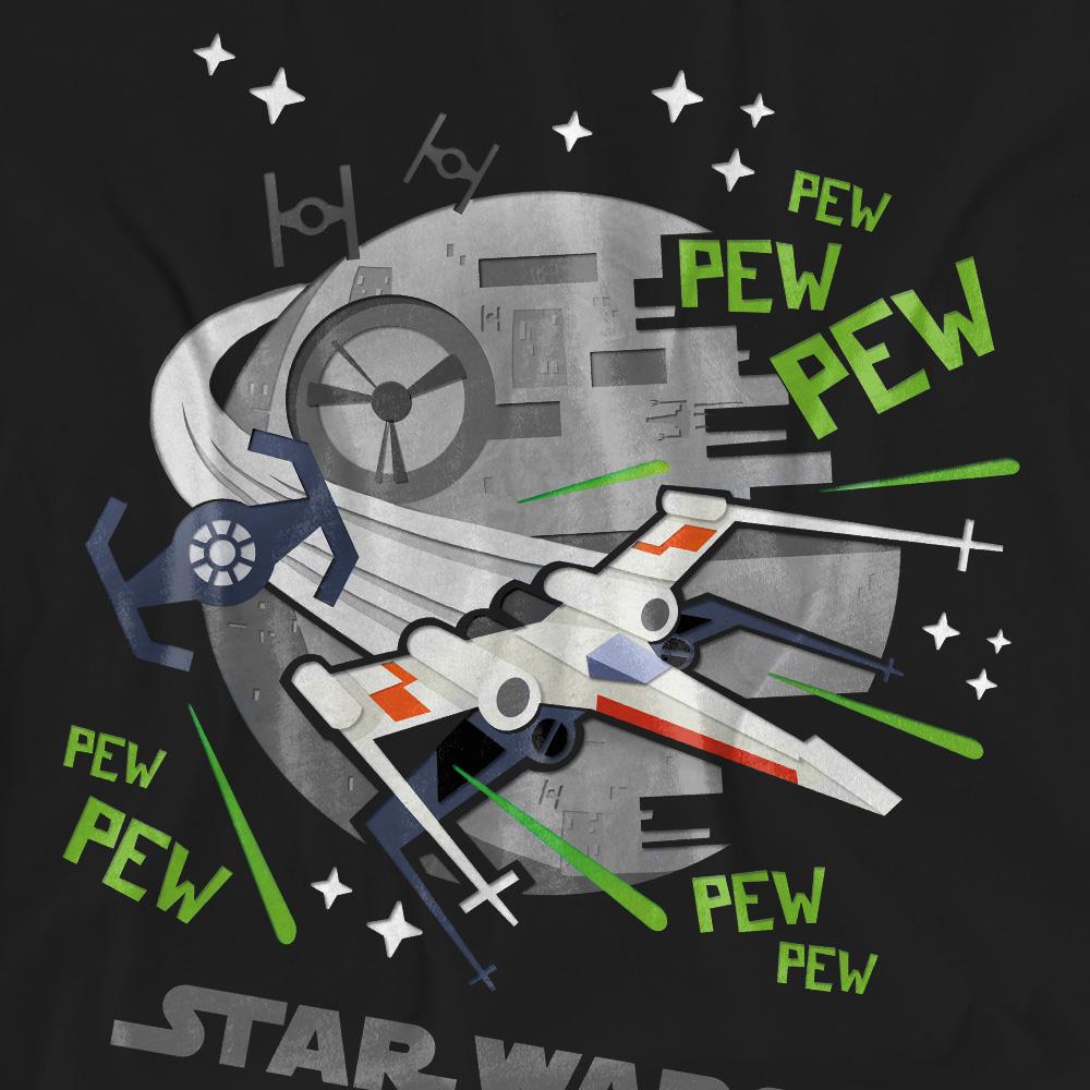 Black - Side - Star Wars Unisex Adult Pew Pew X-Wing T-Shirt