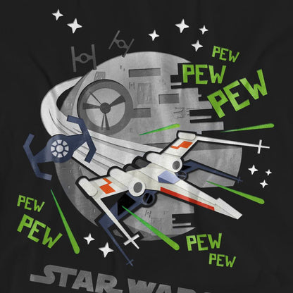 Black - Side - Star Wars Unisex Adult Pew Pew X-Wing T-Shirt