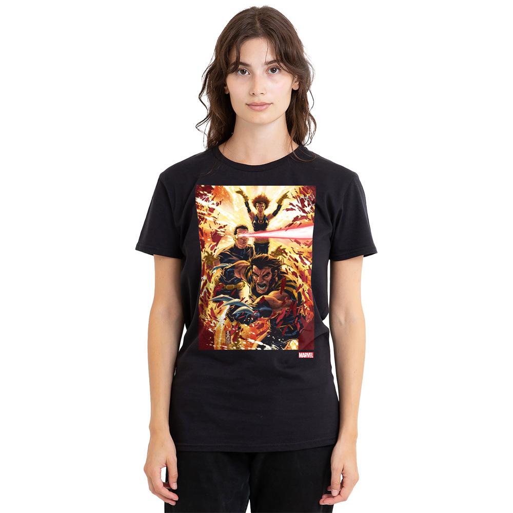 Black - Side - Marvel Unisex Adult X-Men Wolverine Cyclops Jean Grey T-Shirt