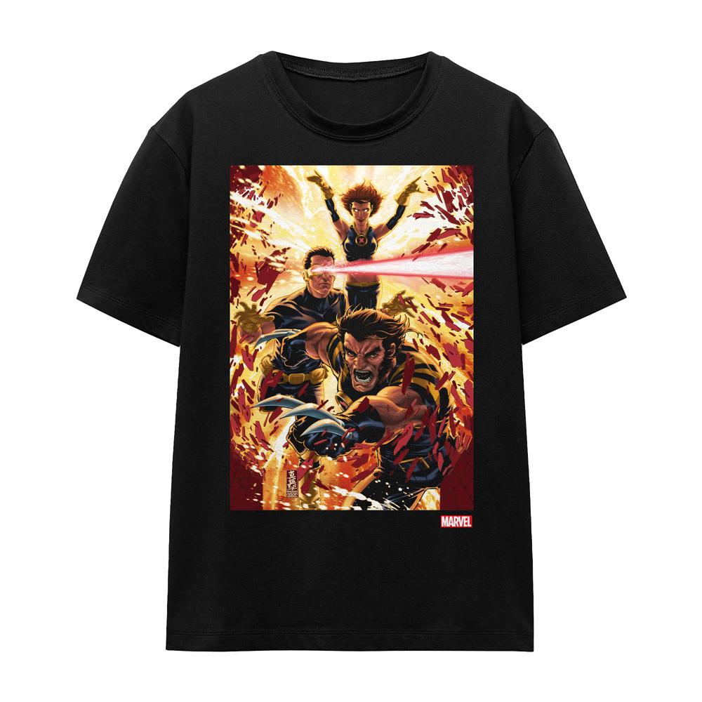 Black - Front - Marvel Unisex Adult X-Men Wolverine Cyclops Jean Grey T-Shirt