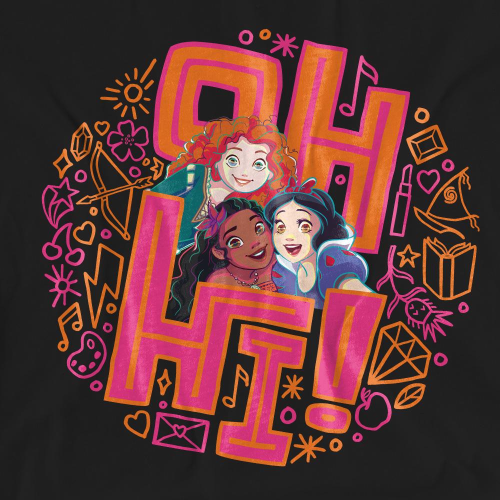 Black - Pack Shot - Disney Princess Unisex Adult Oh Hi! Merida Moana Snow White T-Shirt