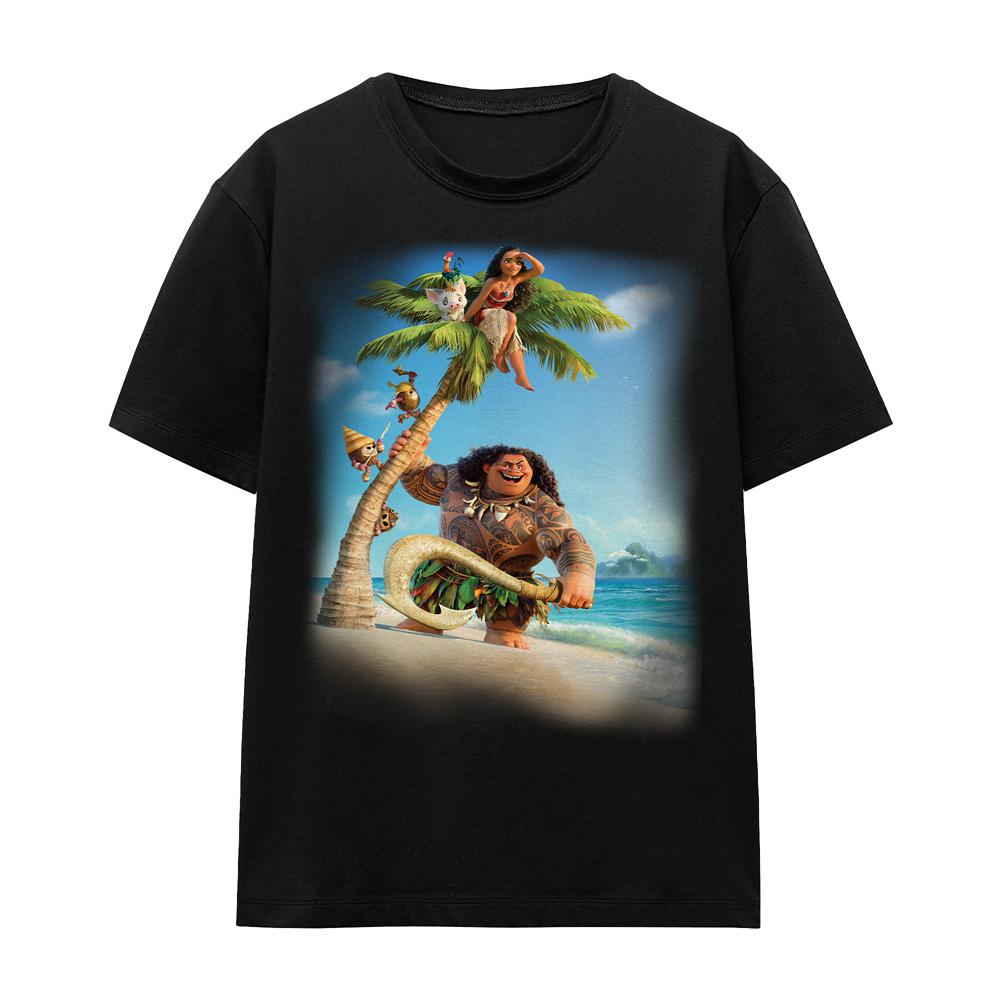 Black - Front - Moana Unisex Adult Poster T-Shirt