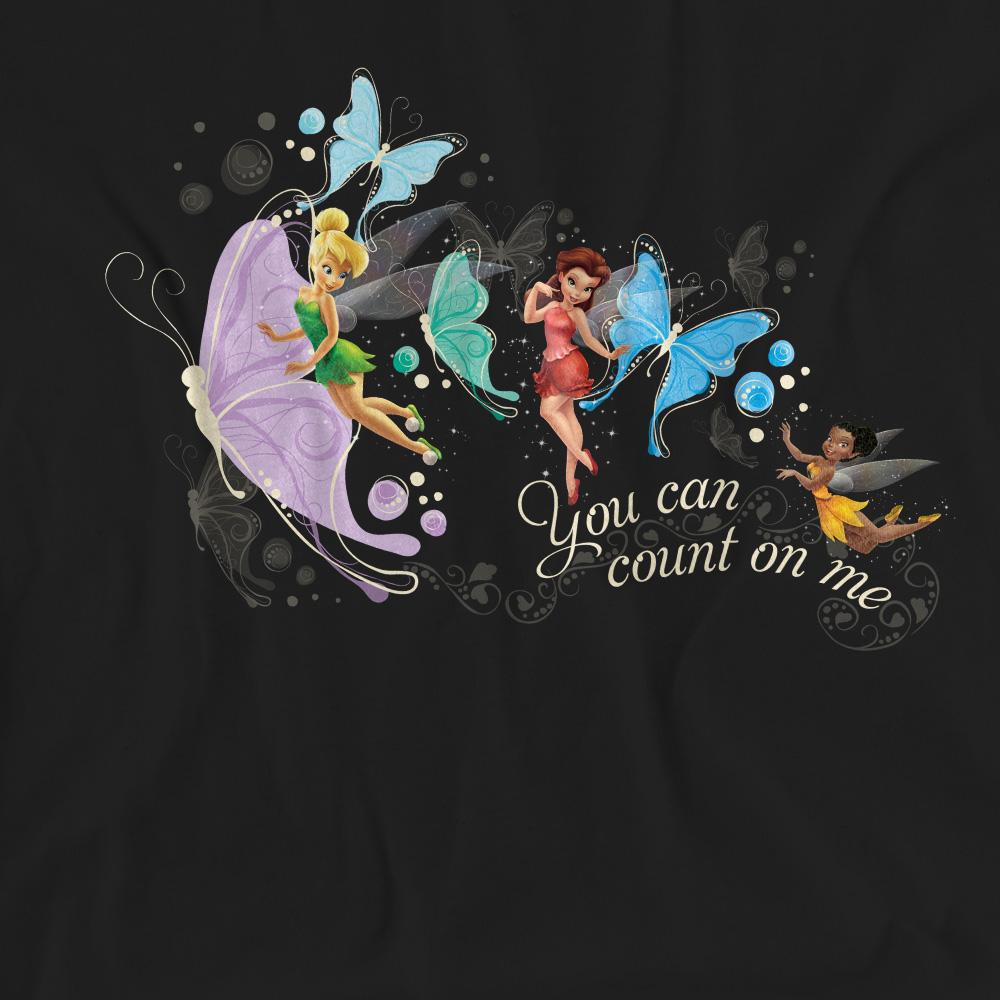 Black - Pack Shot - Disney Fairies Unisex Adult You Can Count On Me Tinker Bell & Rosetta T-Shirt