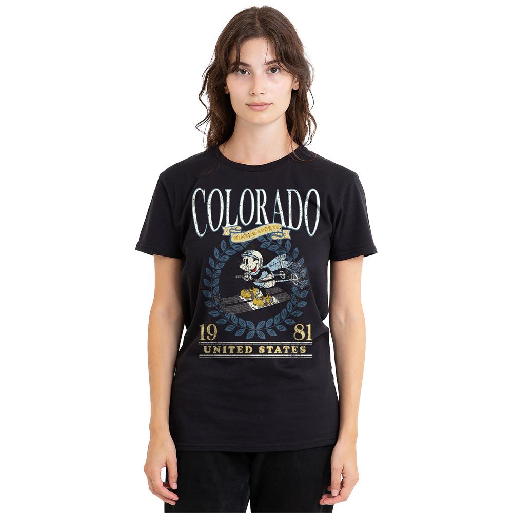 Black - Side - Disney Unisex Adult Colorado Ski Mickey Mouse T-Shirt