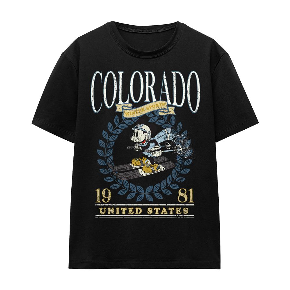 Black - Front - Disney Unisex Adult Colorado Ski Mickey Mouse T-Shirt