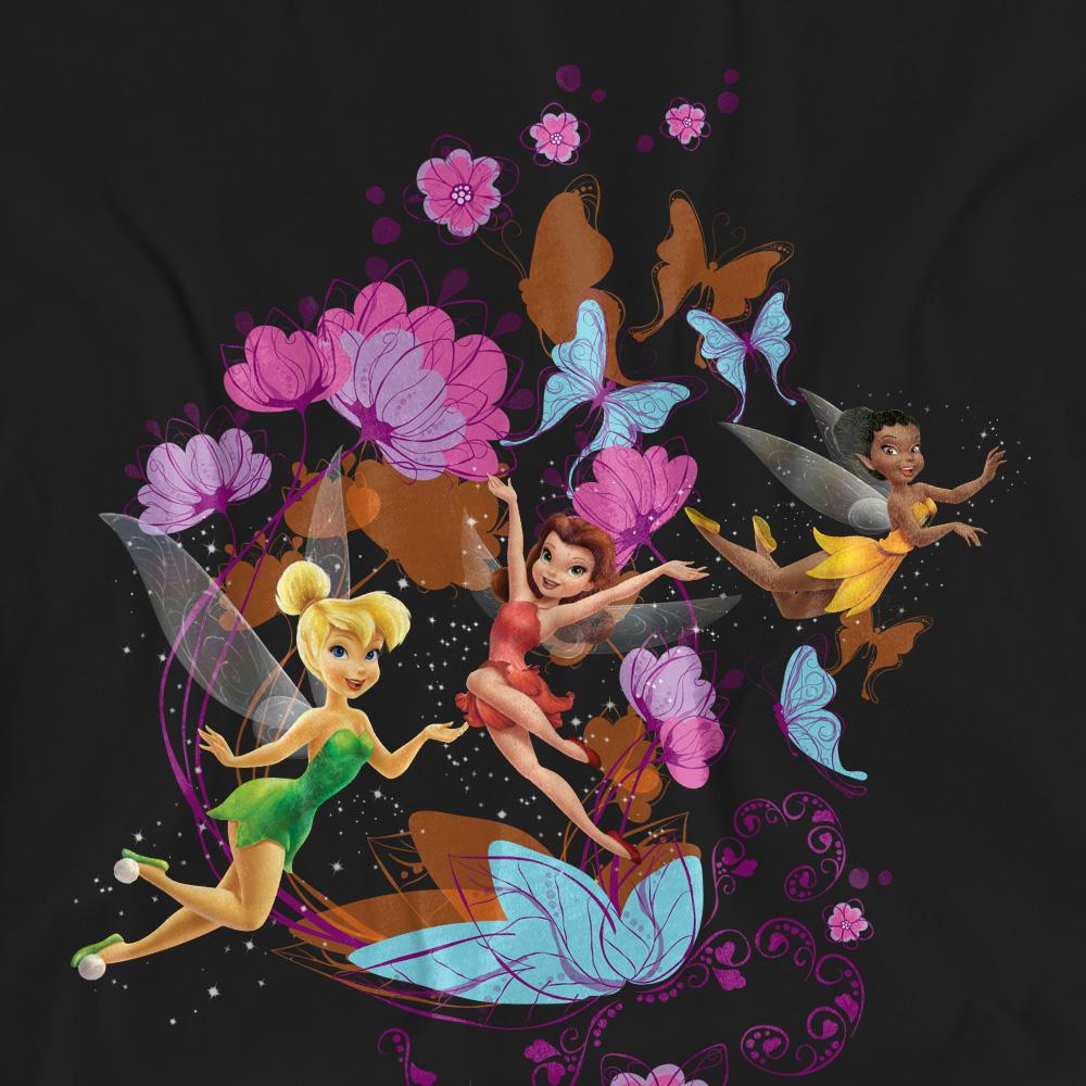 Black - Side - Disney Fairies Unisex Adult And Butterflies Tinker Bell & Rosetta T-Shirt