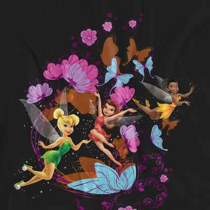 Black - Side - Disney Fairies Unisex Adult And Butterflies Tinker Bell & Rosetta T-Shirt