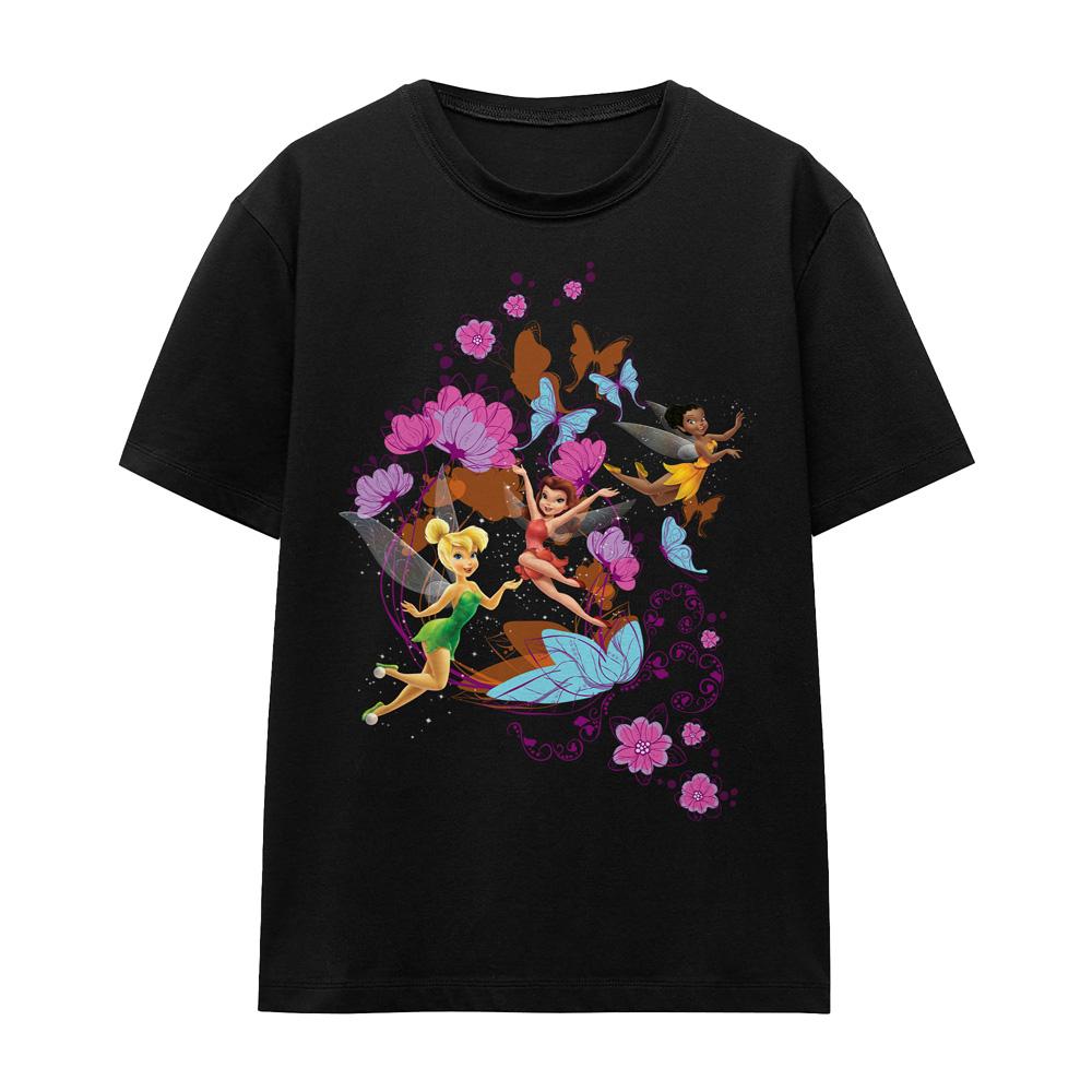 Black - Front - Disney Fairies Unisex Adult And Butterflies Tinker Bell & Rosetta T-Shirt