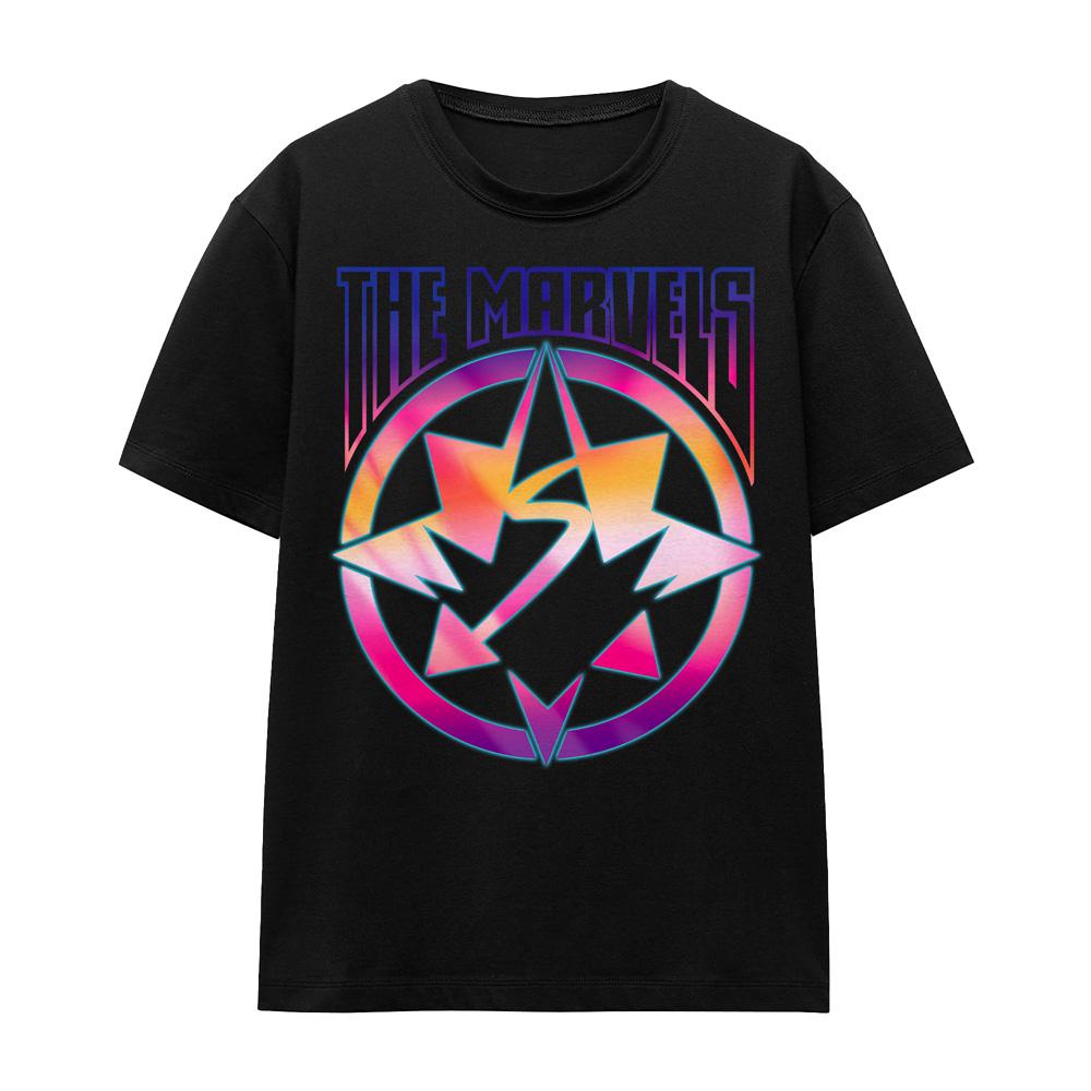 Black - Front - The Marvels Unisex Adult Gradient Logo T-Shirt