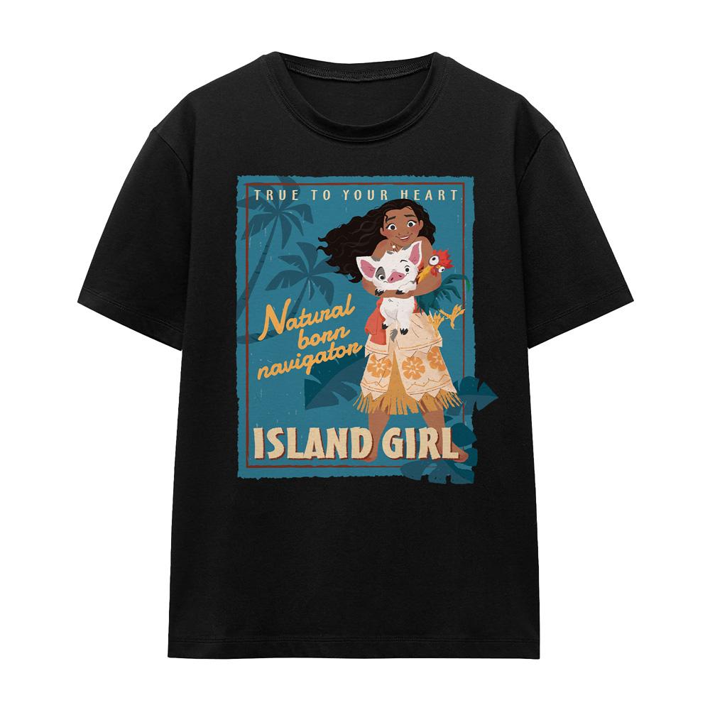 Black - Front - Moana Unisex Adult Island Girl T-Shirt