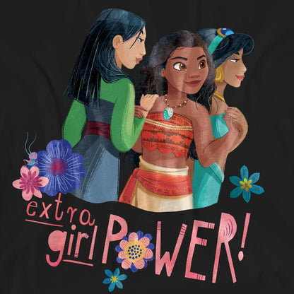 Black - Pack Shot - Disney Princess Unisex Adult Extra Girl Power! Mulan Moana Jasmine T-Shirt