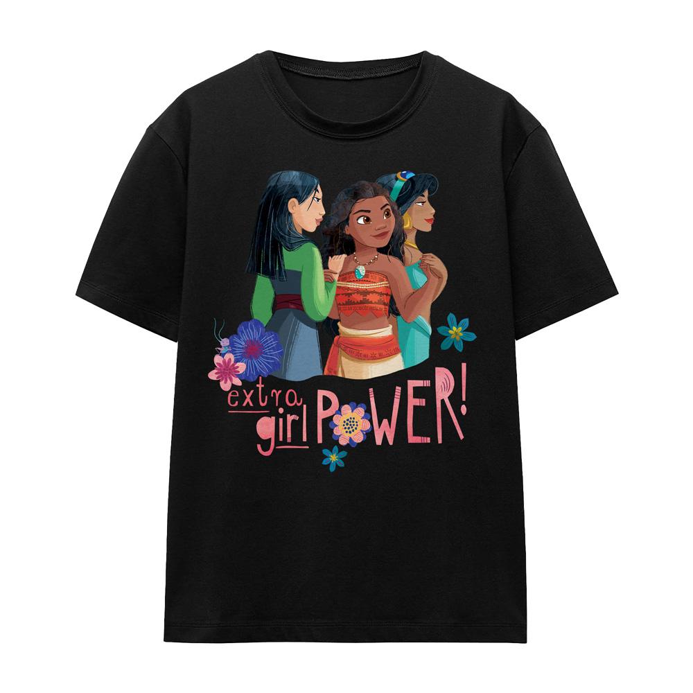 Black - Front - Disney Princess Unisex Adult Extra Girl Power! Mulan Moana Jasmine T-Shirt