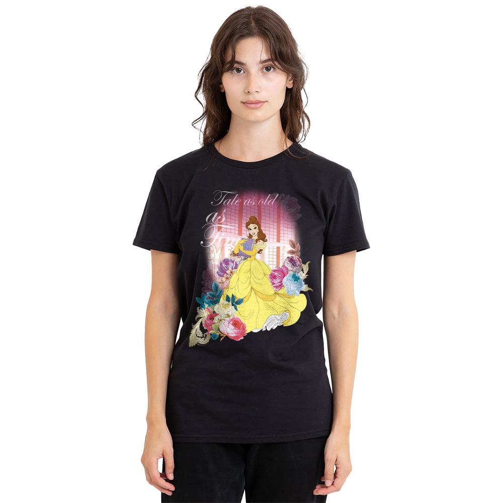 Black - Side - Beauty And The Beast Unisex Adult Belle Flowers T-Shirt