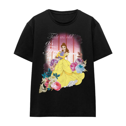 Black - Front - Beauty And The Beast Unisex Adult Belle Flowers T-Shirt