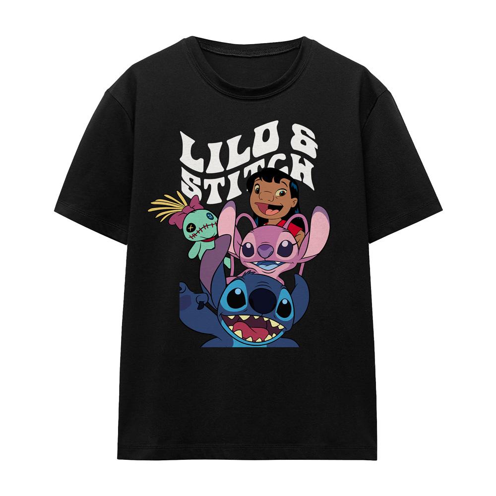 Black - Front - Lilo & Stitch Unisex Adult Character Montage T-Shirt