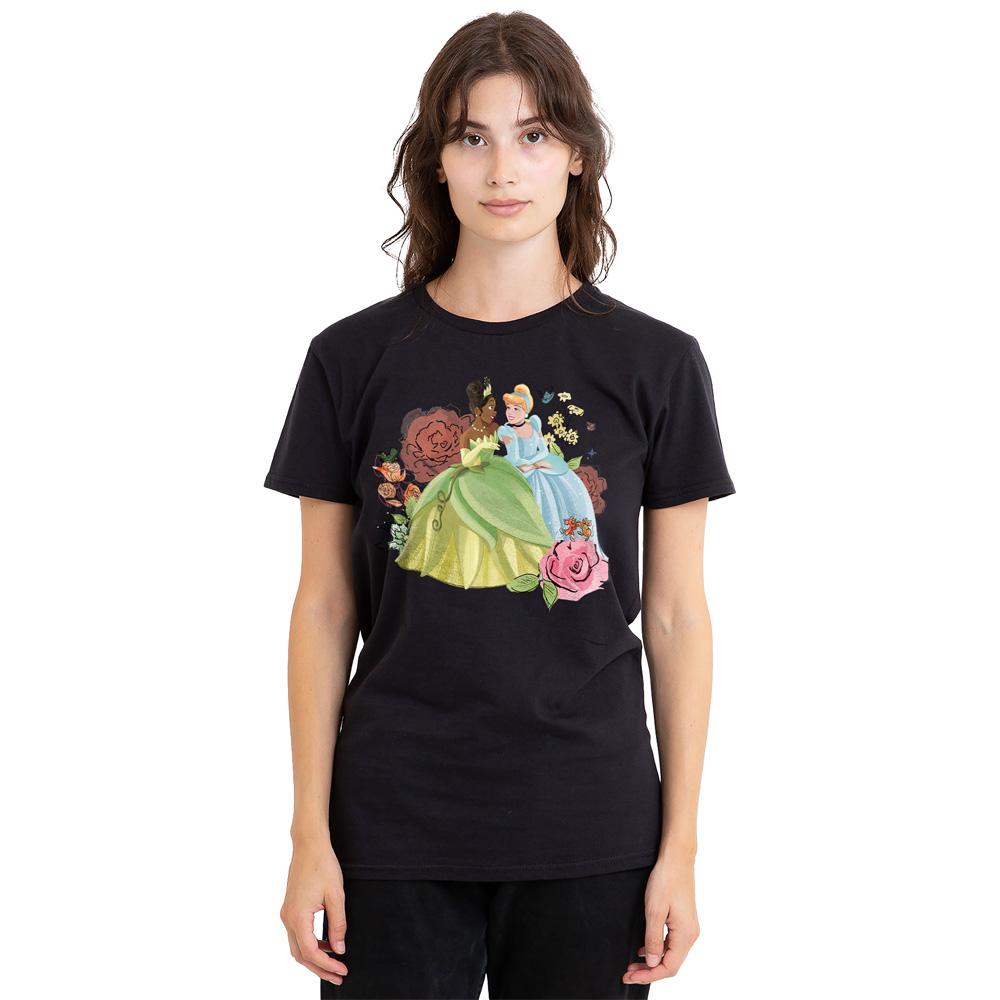 Black - Side - Disney Princess Unisex Adult In The Garden Tiana And Cinderella T-Shirt