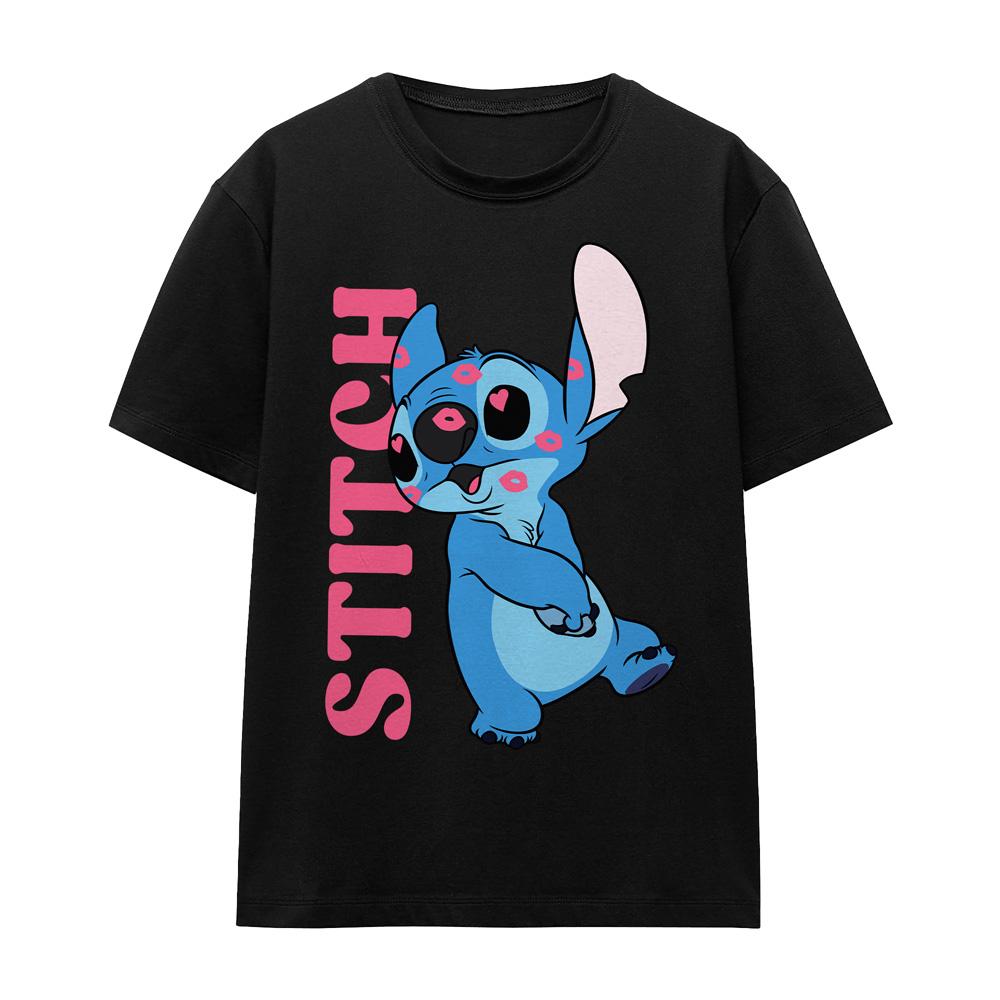 Black - Front - Lilo & Stitch Unisex Adult Covered In Kisses T-Shirt