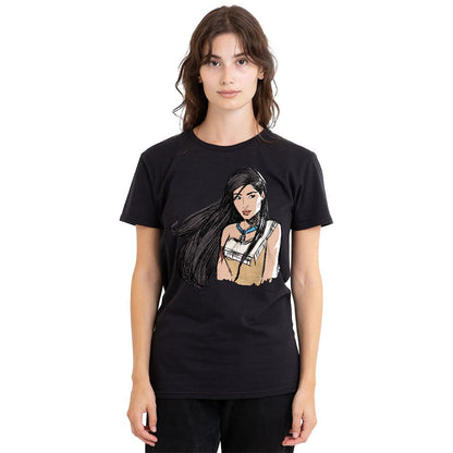 Black - Side - Pocahontas Unisex Adult Sketch T-Shirt