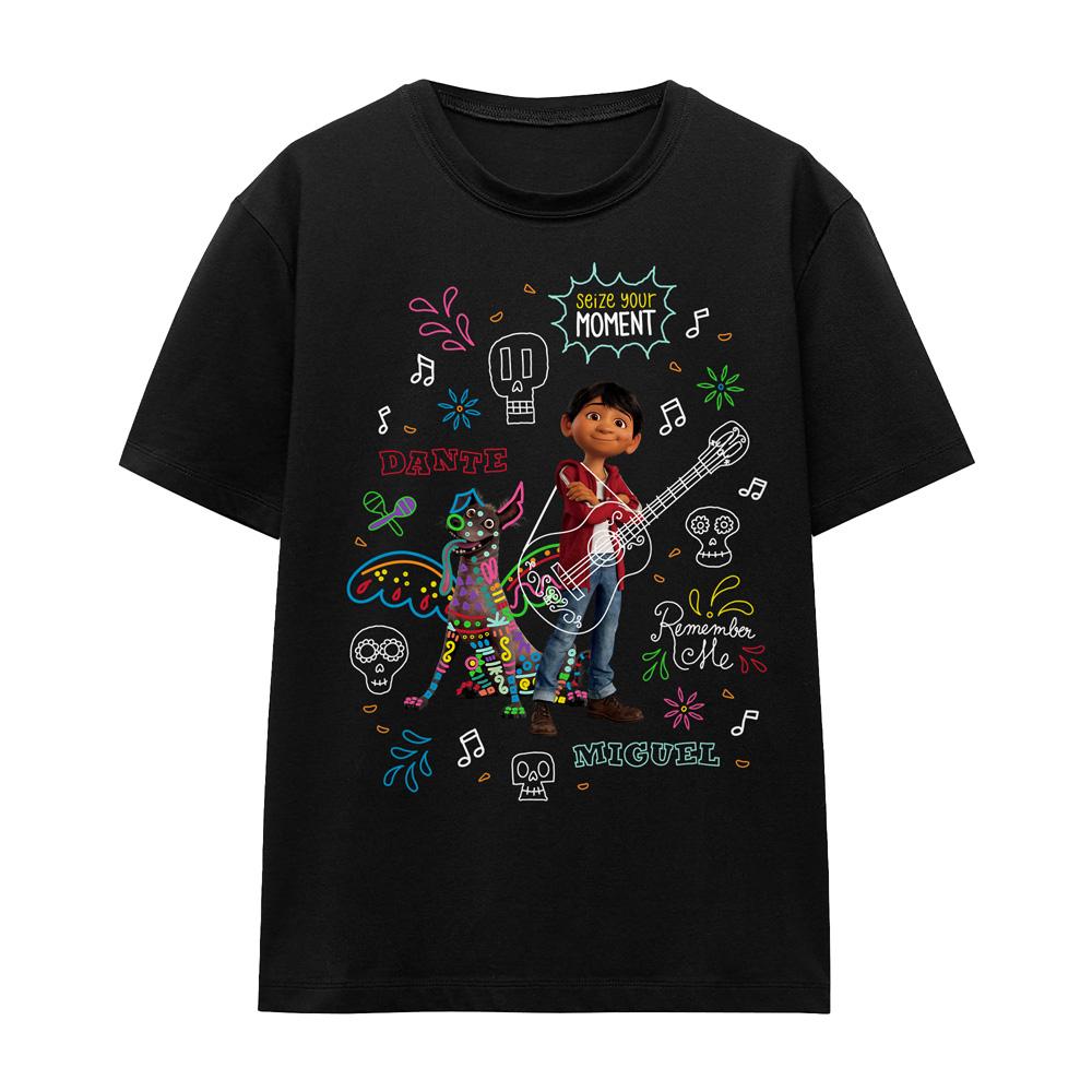 Black - Front - Coco Unisex Adult Miguel Dante Movie Quotes And Colourful Doodles T-Shirt