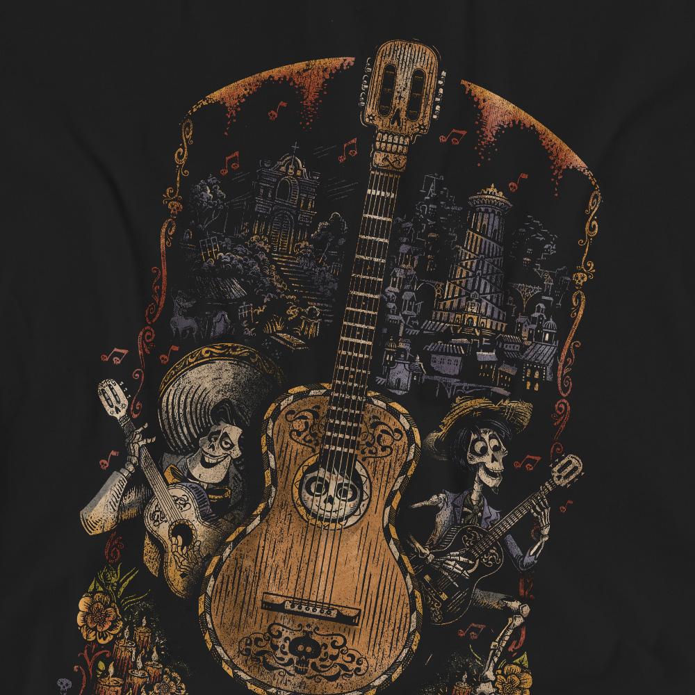 Black - Pack Shot - Coco Unisex Adult Ernesto Miguel Hector Painted Poster With Guitar T-Shirt