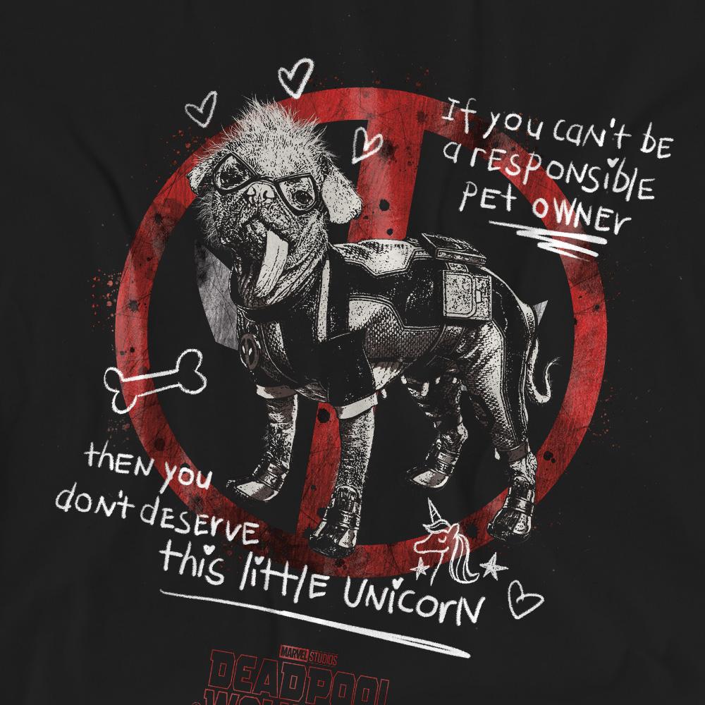 Black - Pack Shot - Deadpool & Wolverine Unisex Adult Dogpool Unicorn T-Shirt