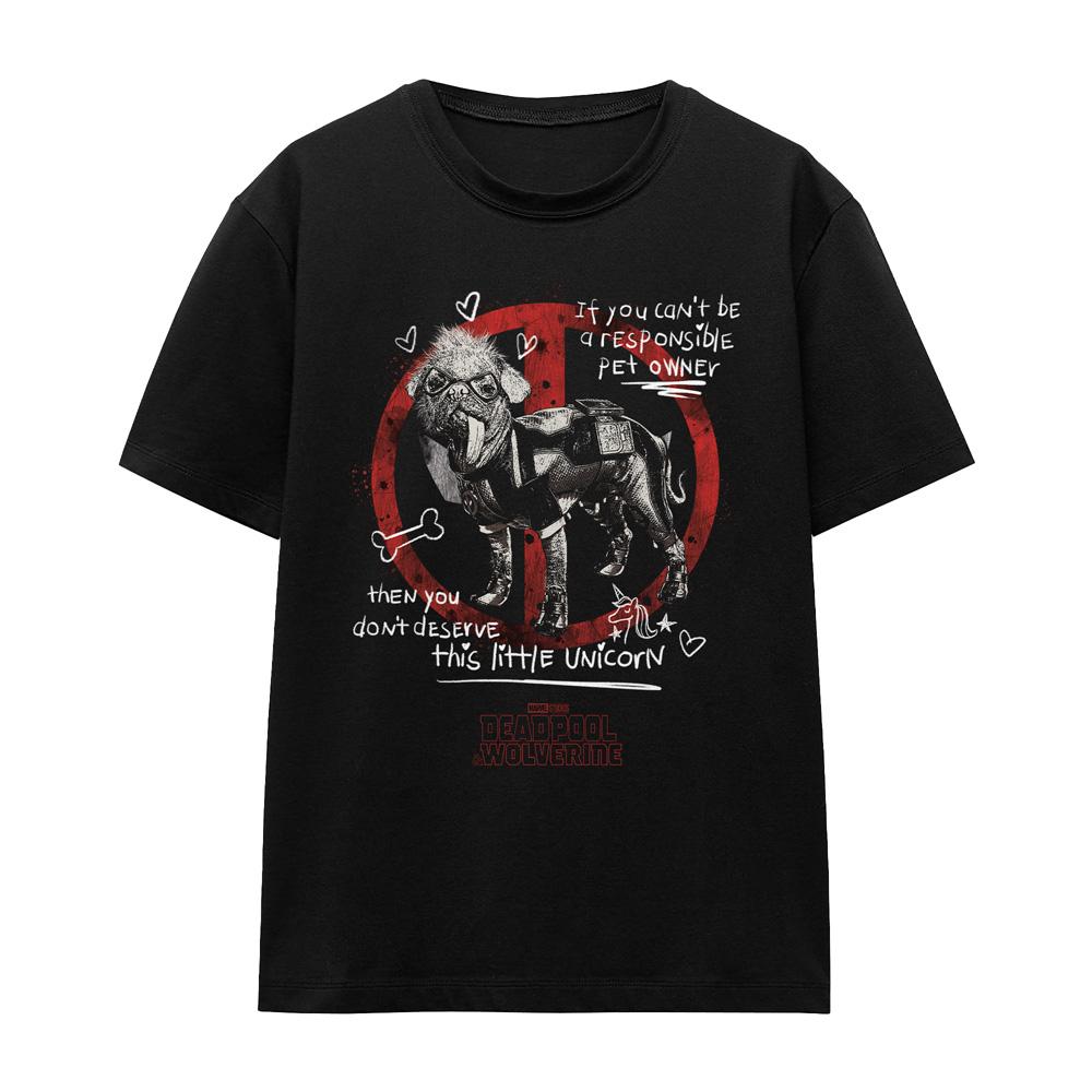 Black - Front - Deadpool & Wolverine Unisex Adult Dogpool Unicorn T-Shirt