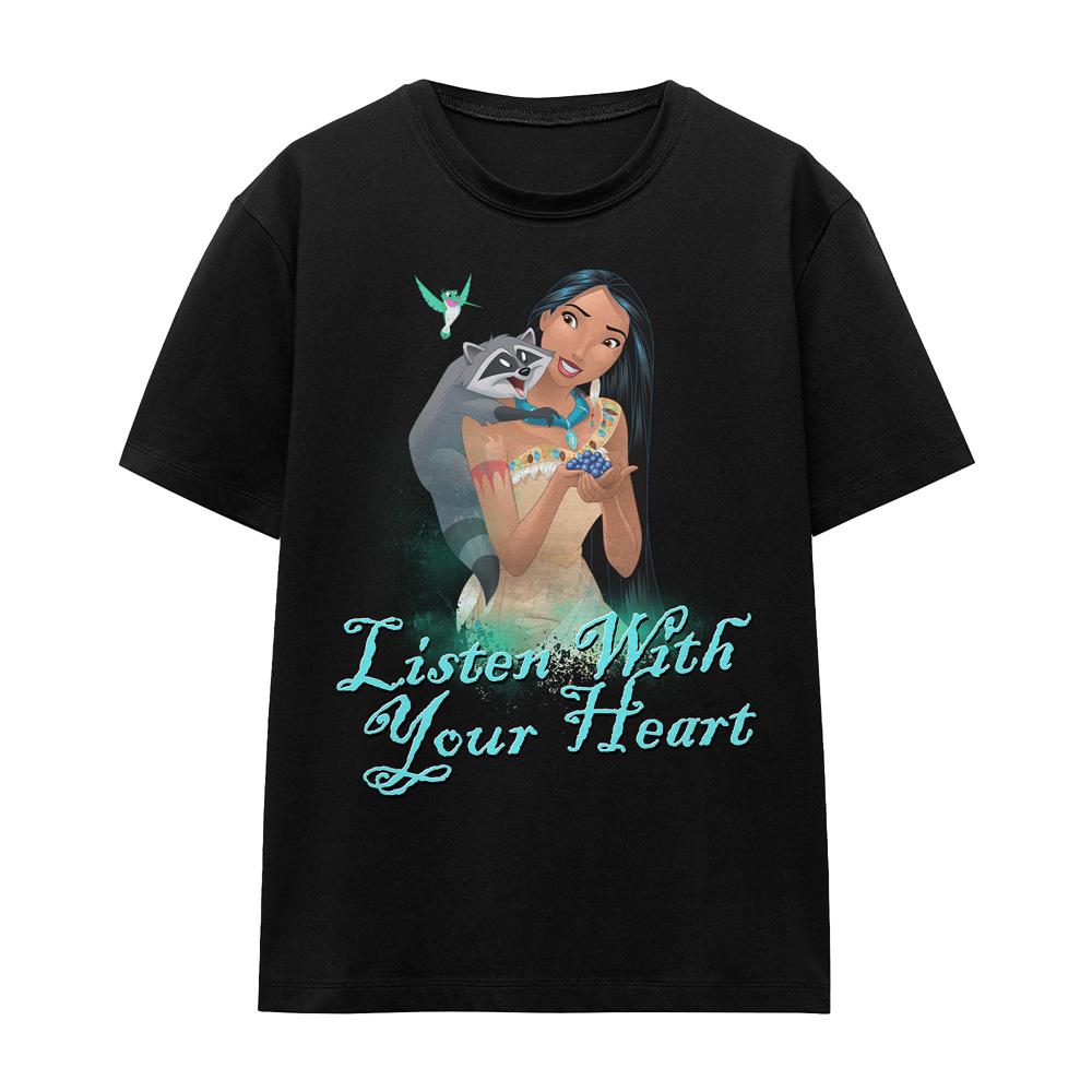 Black - Front - Pocahontas Unisex Adult Listen With Your Heart T-Shirt