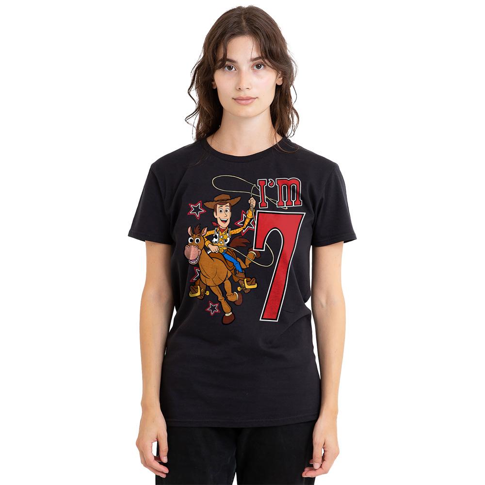 Black - Side - Toy Story Unisex Adult I´m 7 Woody Birthday T-Shirt