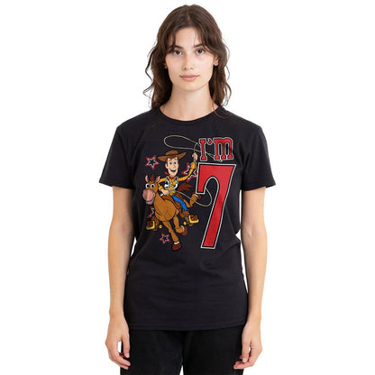 Black - Side - Toy Story Unisex Adult I´m 7 Woody Birthday T-Shirt