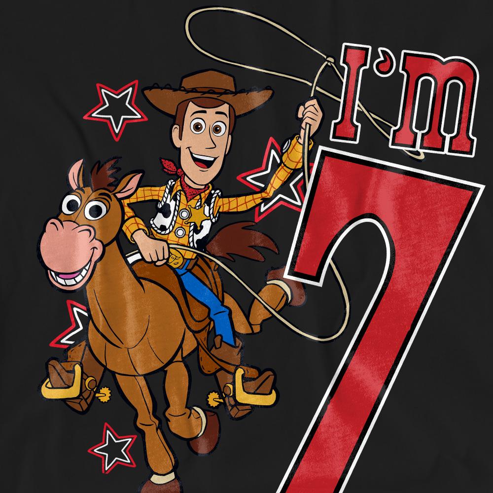 Black - Pack Shot - Toy Story Unisex Adult I´m 7 Woody Birthday T-Shirt
