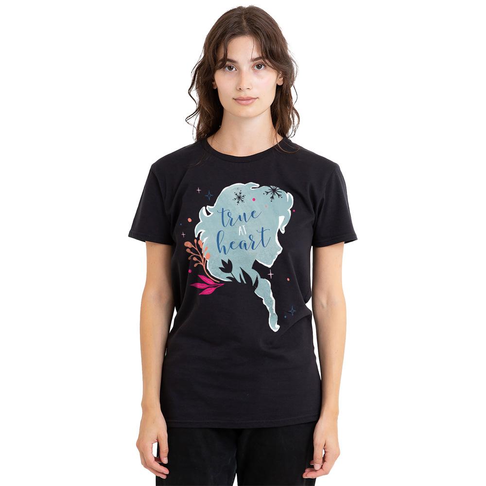 Black - Side - Frozen Unisex Adult True At Heart Elsa Silhouette T-Shirt
