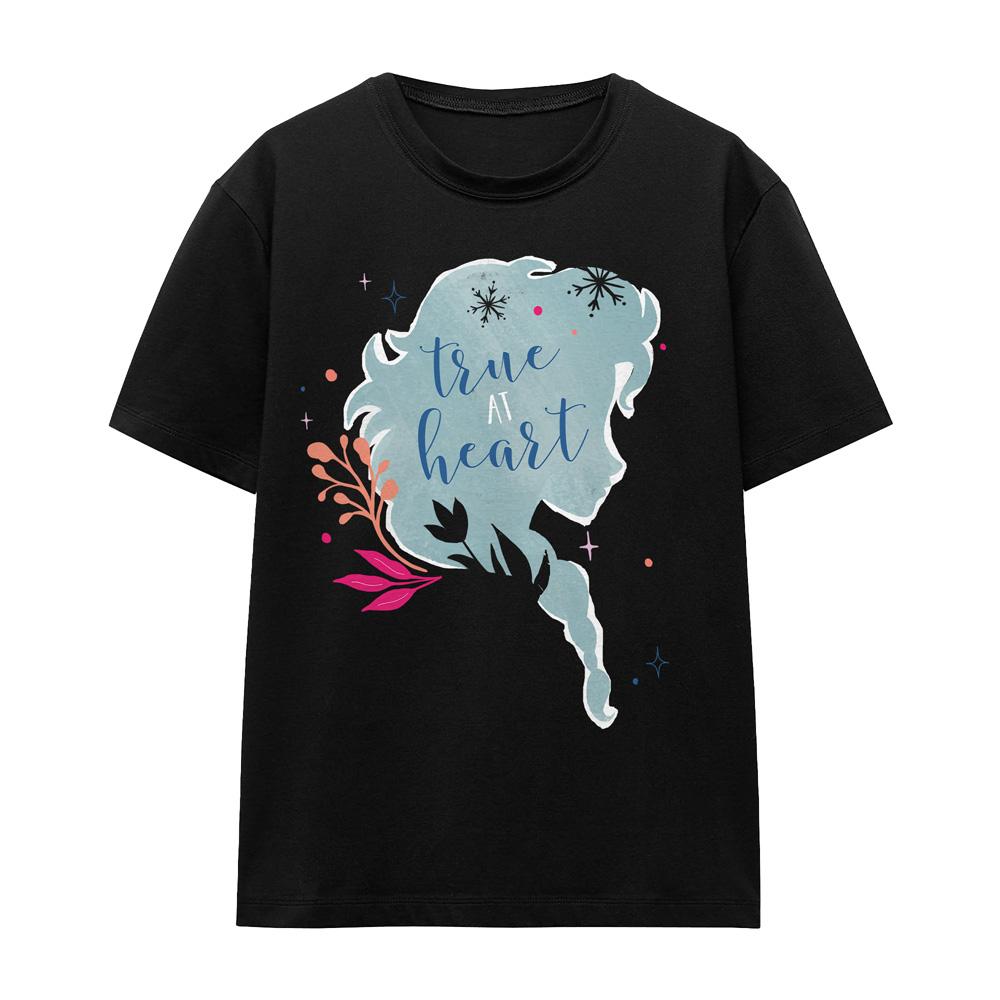 Black - Front - Frozen Unisex Adult True At Heart Elsa Silhouette T-Shirt